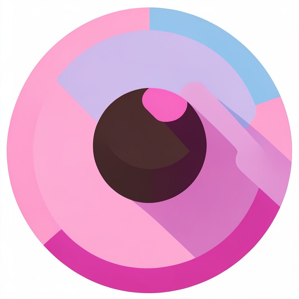 Composition ronde de pralines au chocolat noir et au lait, en ambiance chaleureuse pastel rose et bleu